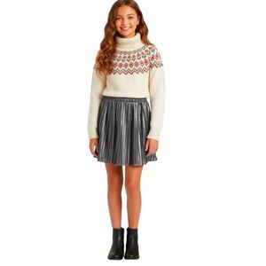 Old Navy Girls Skirt Sz XL Sz 14 Accordion Skater Metallic Holiday Festival